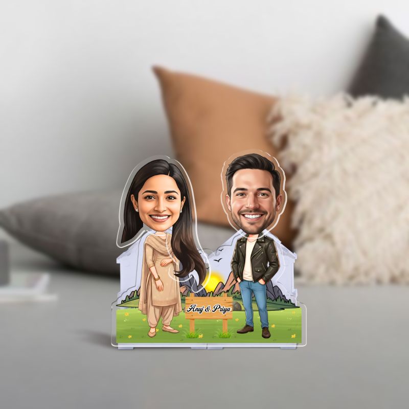 Personalized Couple Bobblehead Caricature Standee, Custom with Photo & Name Cartoon Theme Funny Gift for Couples Decorative Desk Accessory Gift Battery Powered Moving Head